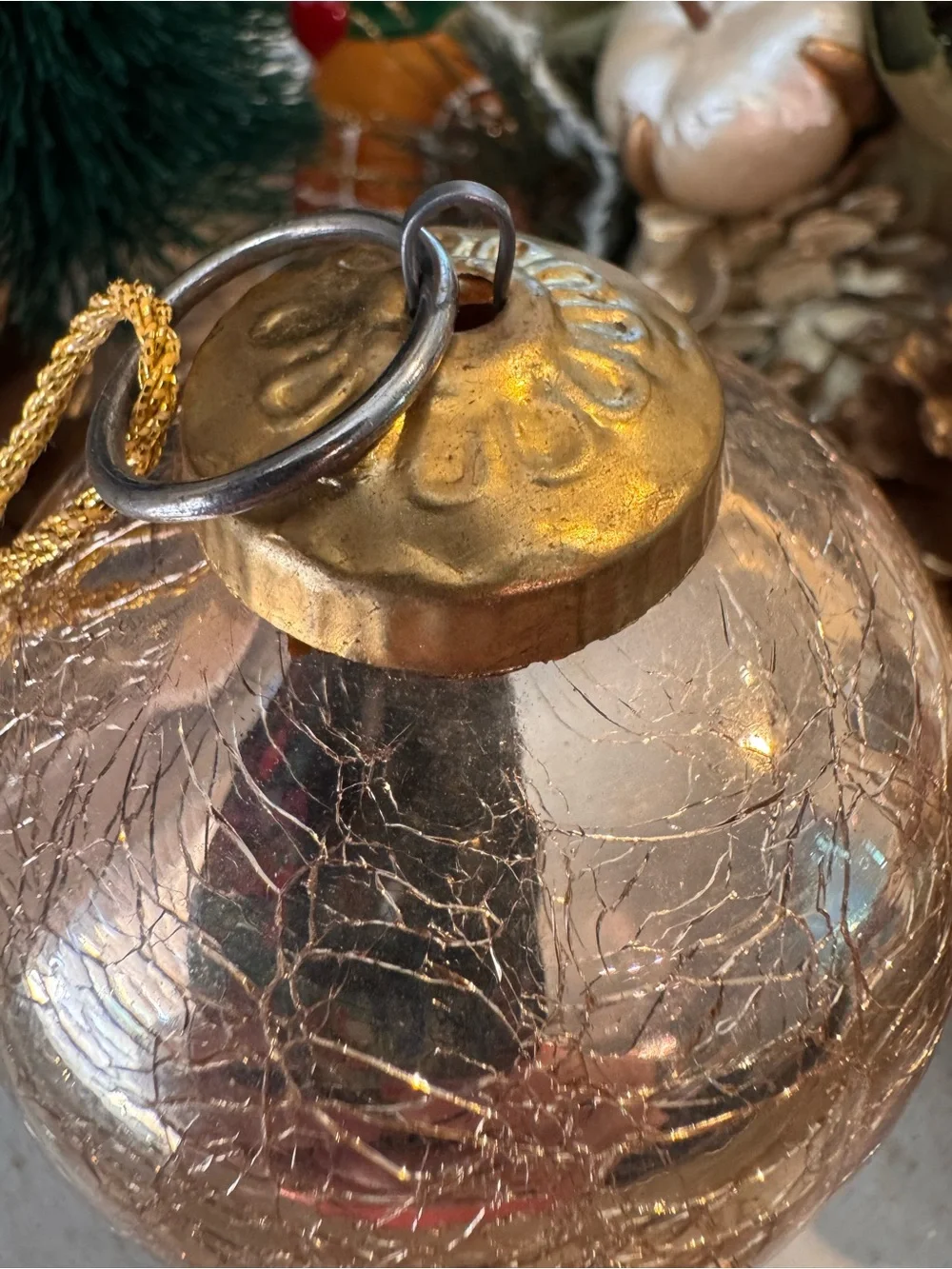 🎄Set of 2 Kugel Style Heavy Blown Crackle Glass Ornaments Gold & Silver Lot